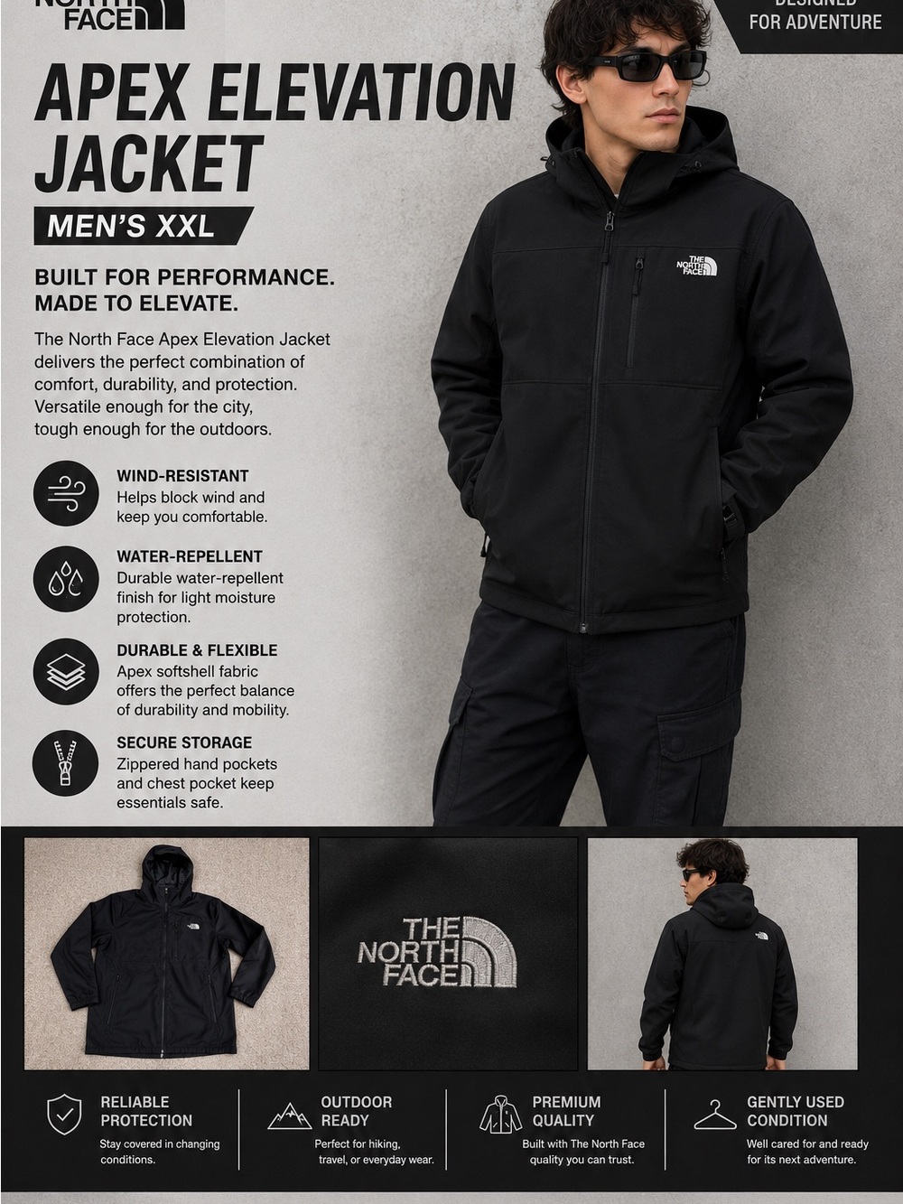 The North Face Men’s  Black Hooded Jacket (XXL)